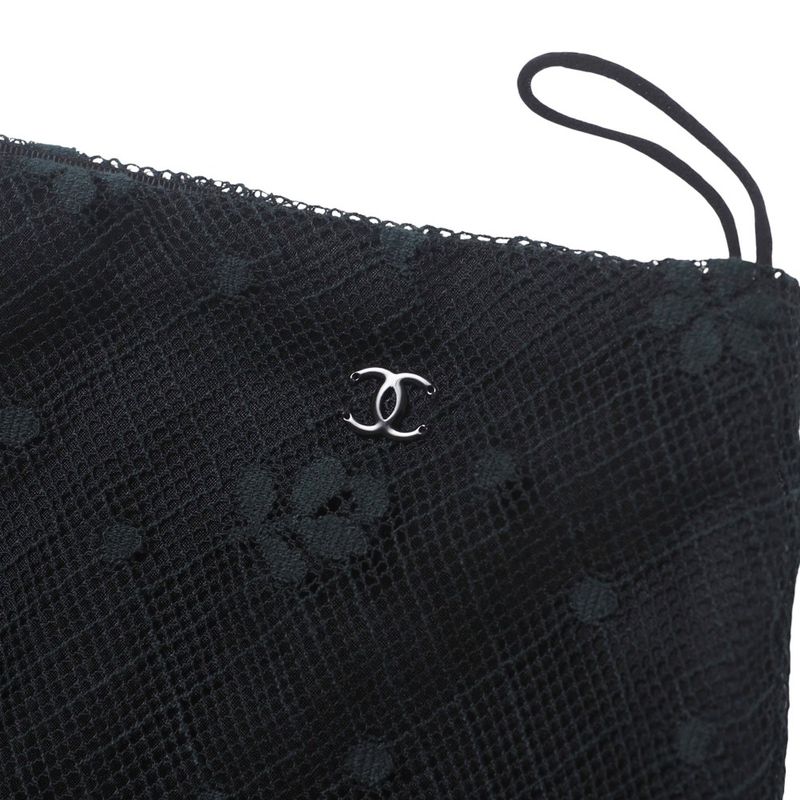 Chanel Skirt Size 40 03A Knee Length CC Logo Coco Mark Floral Lace Black Made