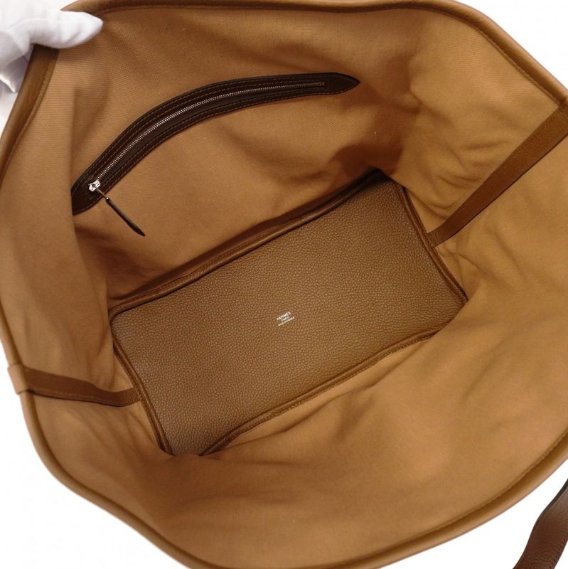 Hermes Tote Bag Pur Sangle Toile Military Chai/taille Batteau Silver Hardware B