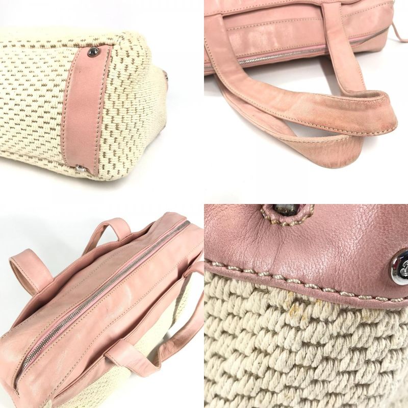 Chanel Shoulder Bag Logo Leather / Canvas Pink