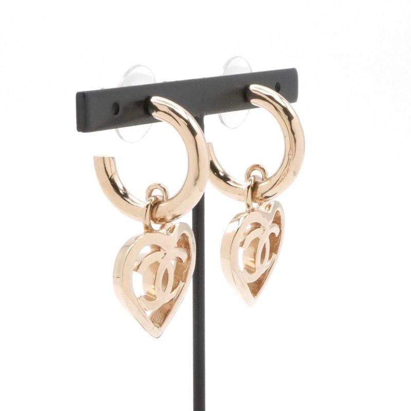 Chanel Earrings Earring Gold Coco Mark Hoop Heart