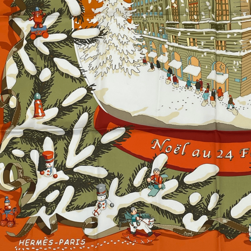 Hermes Carre 90 Noel Au 24 Faubourg Christmas At 24 Faubourg Silk Scarf