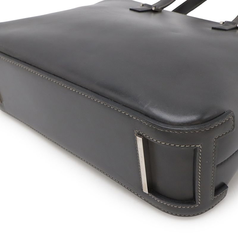 Hermes Escapada Tote Handbag Box Calf Leather Dark Grey Silver Hardware