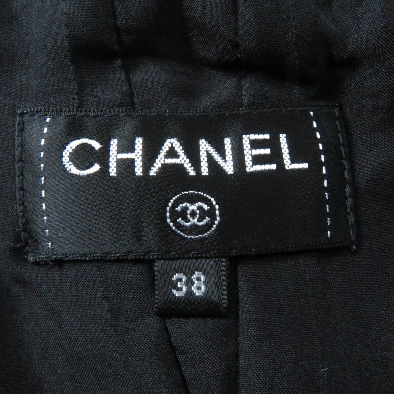 CHANEL P54700v30847 Wool Logo Plate Tweed Gaucho Pants Wide Pants Black 38 Made