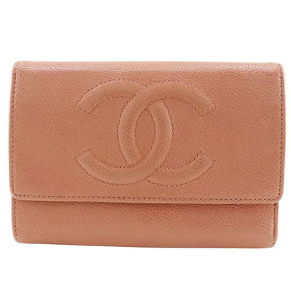 Chanel Coco Mark Caviar Skin Pink Women's Trifold Wallet