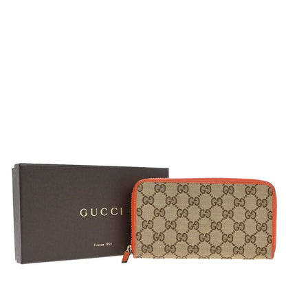 Gucci Long Wallet Round Zipper GG Canvas Leather Orange Beige 33kb040