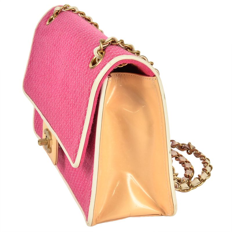 Chanel Micro Quilted Chain Shoulder Bag Jersey Pink Gold Hardware Coco Mark