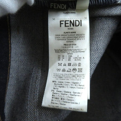 Fendi Flp673 Leather Denim Pants With Logo Patch And Logo Button Bottoms Indigo