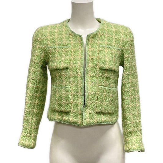 Chanel Jacket Size 38 M Women - Light Green And Ivory Long Sleeves Staggered