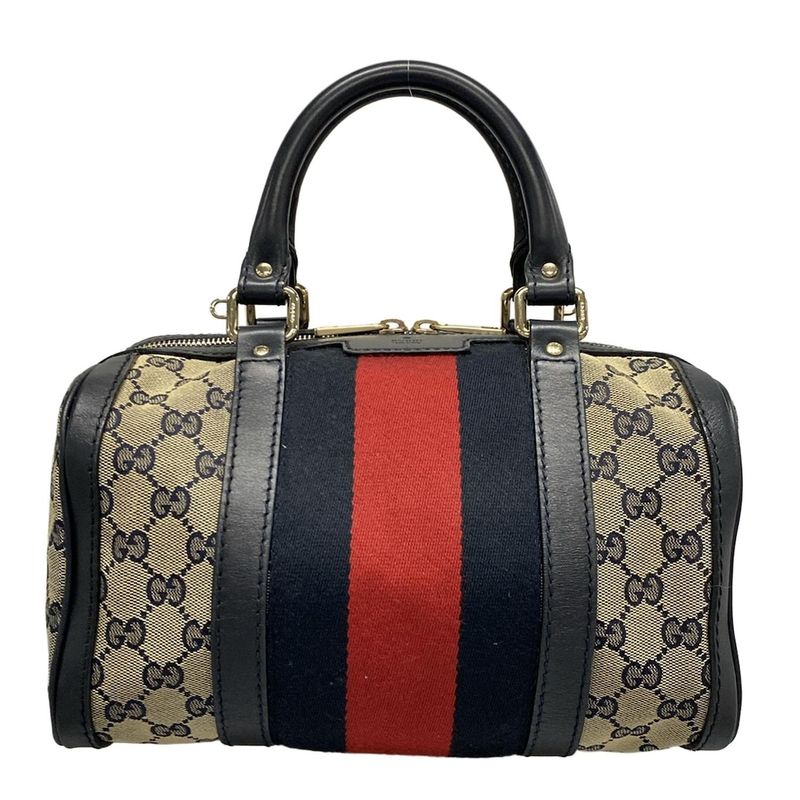 Gucci Handbag GG Pattern 269876 Navy X Ivory X Red Mini Boston Leather
