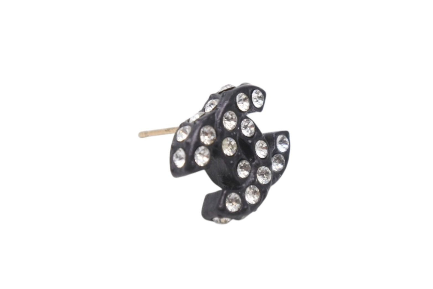 Chanel CC Logo Earrings 02 Rhinestone Black — view 4