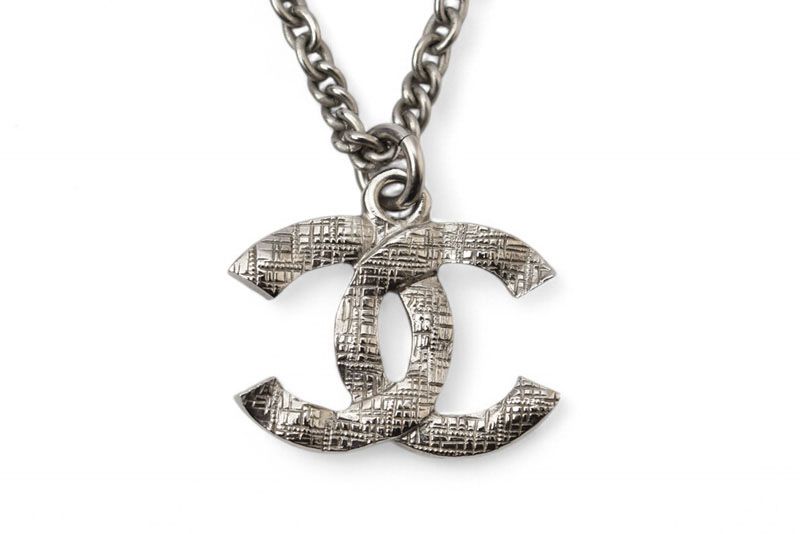 Chanel Necklace Pendant 2way Chanel Coco Mark CC Rhinestone Pearl Motif Silver