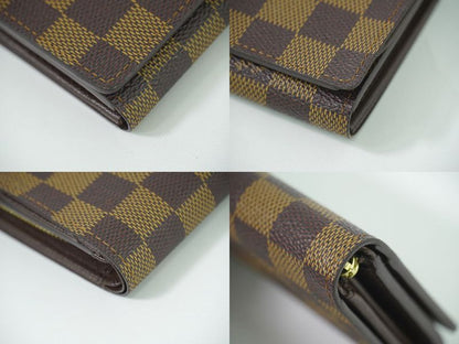 Authentic Louis Vuitton LV Porte Monet Bier Trésor Damier Ebène Fold Wallet