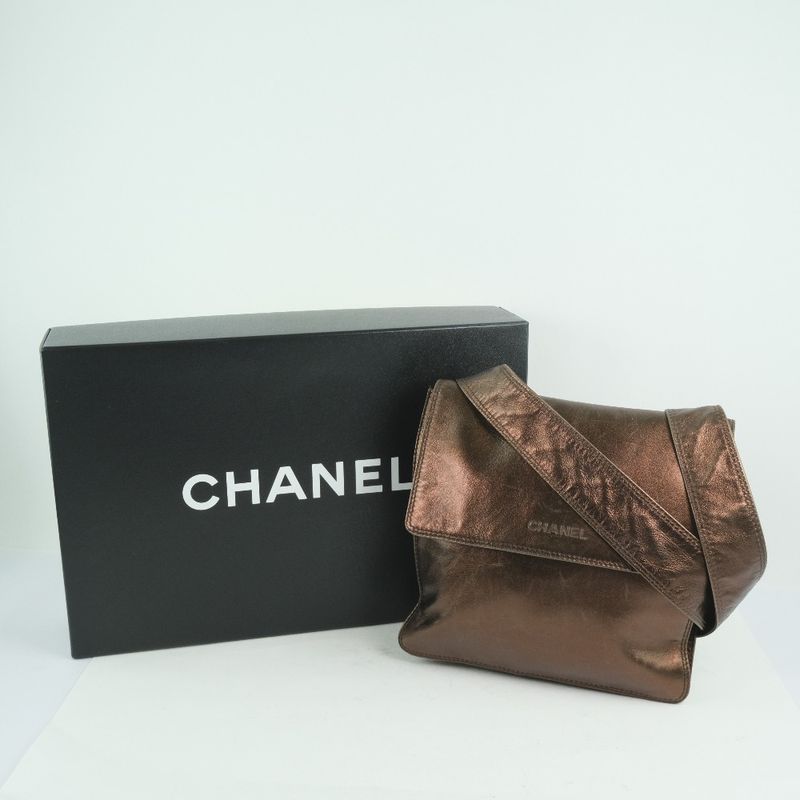 Chanel Calf Bronze Unisex Shoulder Bag
