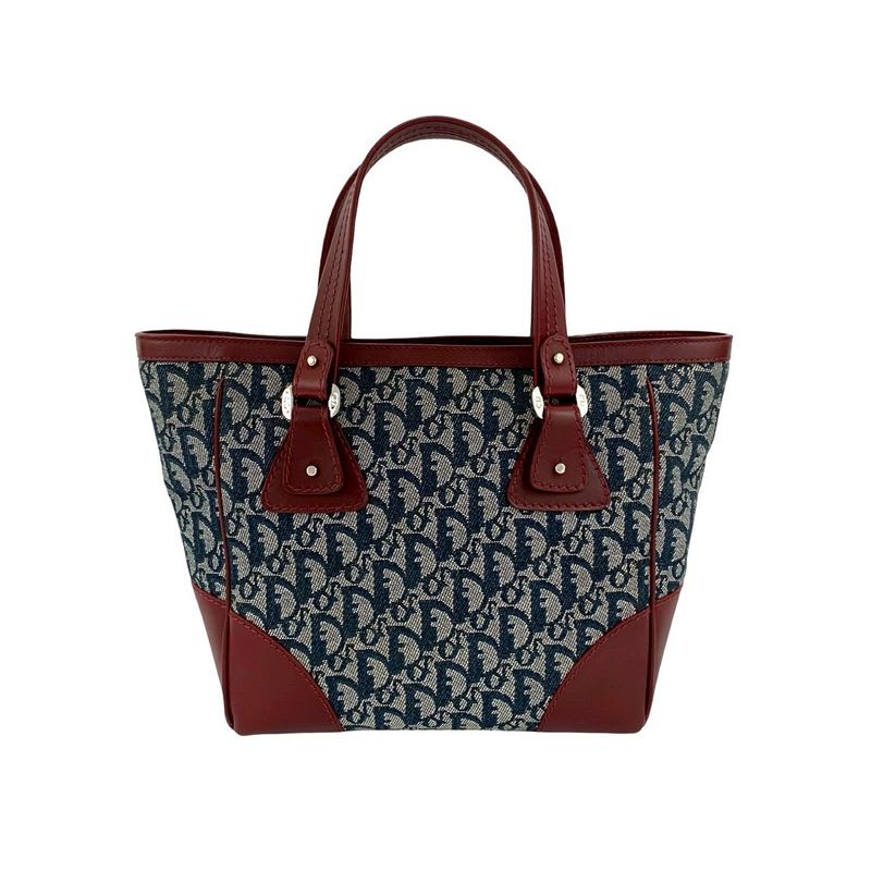 Christian Dior Trotter Pattern Canvas Leather Handbag Tote Bag
