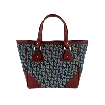 Christian Dior Trotter Pattern Canvas Leather Handbag Tote Bag