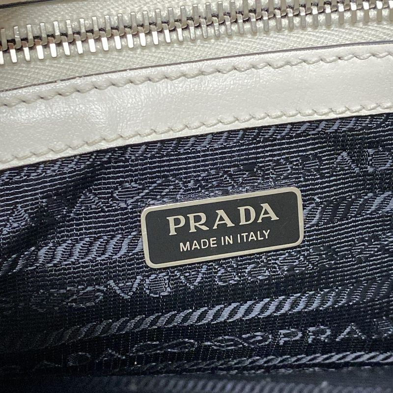 Prada Tote Bag - 1bg382 White Embossed Triangle Logo Leather