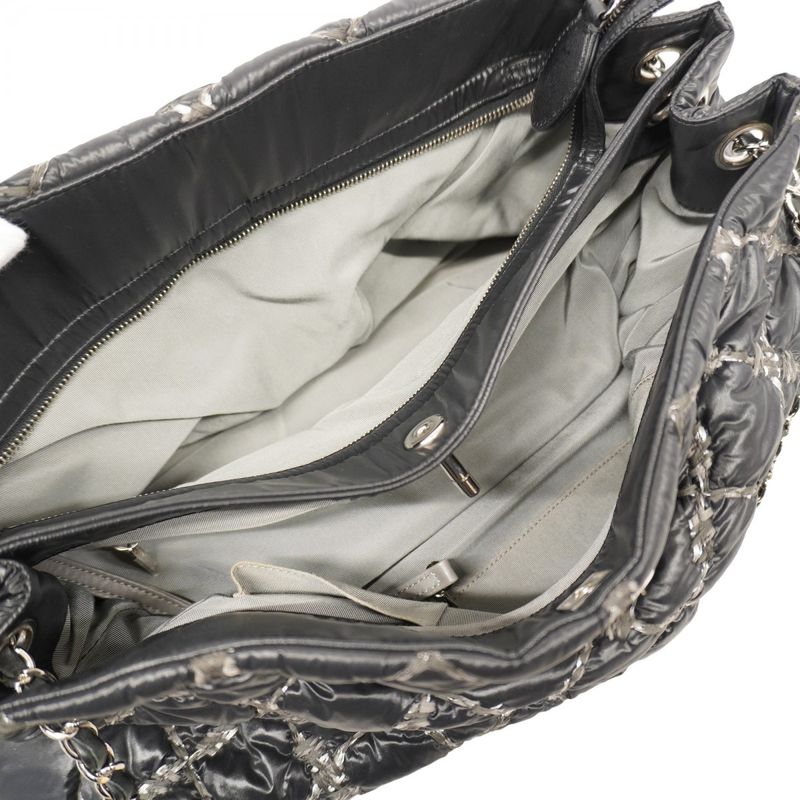 Chanel Shoulder Bag Paris Visance Nylon Black Silver Hardware Women