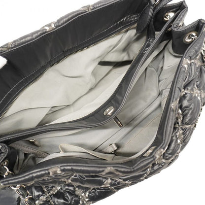 Chanel Shoulder Bag Paris Visance Nylon Black Silver Hardware Women