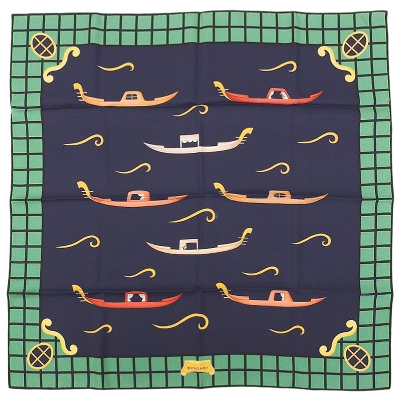 Unused With Box Bvlgari Current Logo World Sea And Gondola 100% Silk Scarf