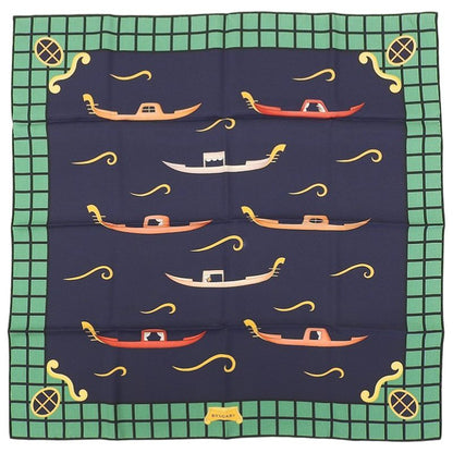 Unused With Box Bvlgari Current Logo World Sea And Gondola 100% Silk Scarf