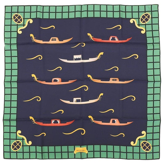 Unused With Box Bvlgari Current Logo World Sea And Gondola 100% Silk Scarf