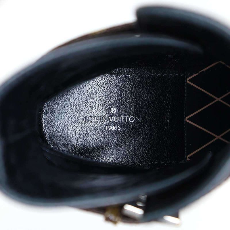 Louis Vuitton Monogram Belted Ankle Leather Boots Black 35 1 2