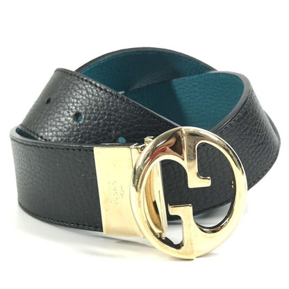 Gucci Belt Double G GG Logo 450000 Leather Black