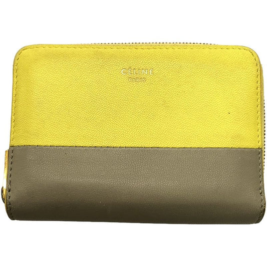Celine Phoebe Period Round Zip Bicolor Coin Case Mini Wallet Yellow Gray