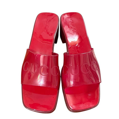 Gucci Rubber Logo Sandals 24.5cm (9.65in) Equivalent Red Women's Used