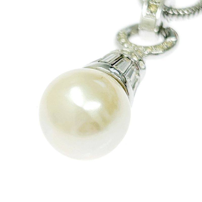 Christian Dior Metal Rhinestone Pearl Necklace Women Silver 322750 Necklace