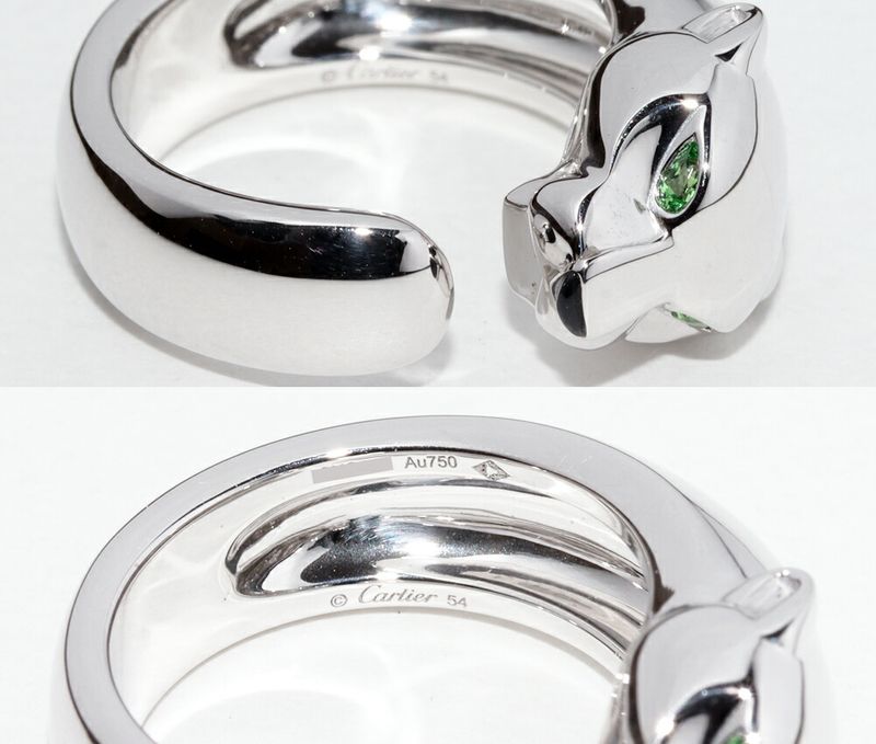 Cartier Ring 18K White Gold Tsavorite Garnet Onyx Panther De Cartier Ring Masai