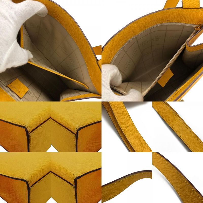 Celine Shoulder Bag Leather Yellow Gold Hardware Shape Push Turnlock Ladies