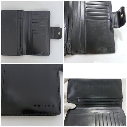 Celine Bifold Long Wallet Black Beige Carriage Pattern C Wallet Excellent