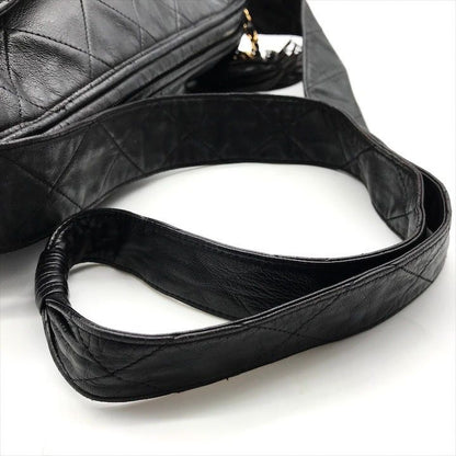 Chanel CC Logo Quilted Lambskin Fringe Shoulder Bag Crossbody Black