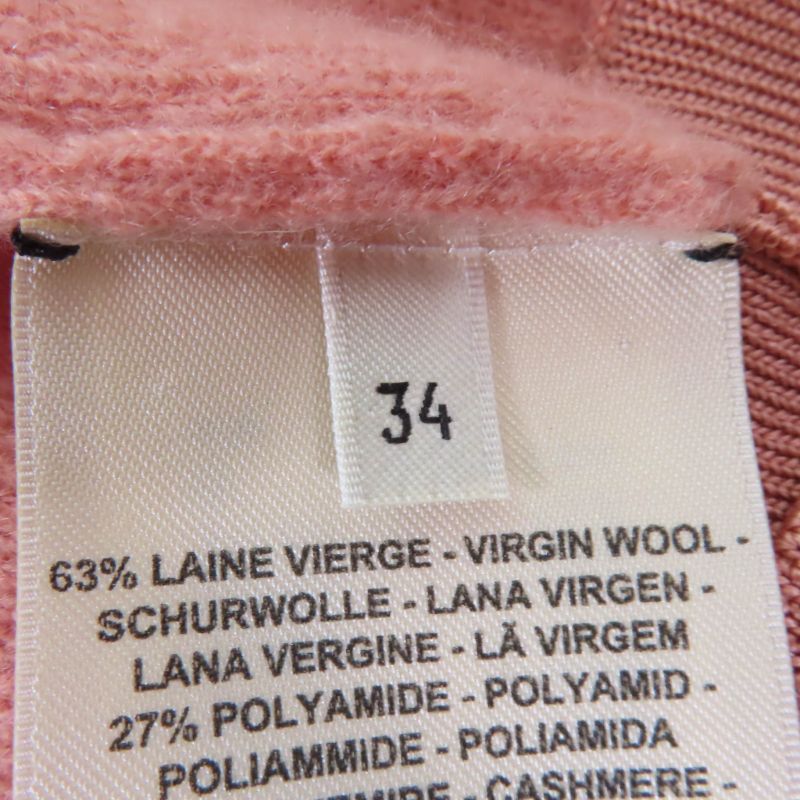 Hermes 22AW 2h2618dc Wool Cashmere Blend Long Sleeve Knit Top Pink 34 Made In