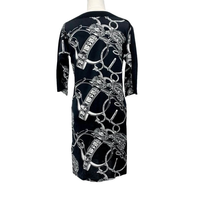 Hermes Dress Cotton Black White 20 AW Print 3/4 Sleeve