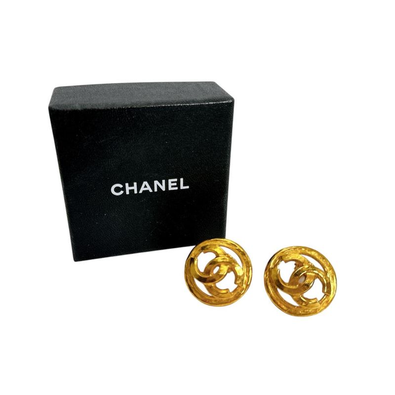 Chanel Vintage Large Earrings 94P Coco Mark Earrings Chanel Gold