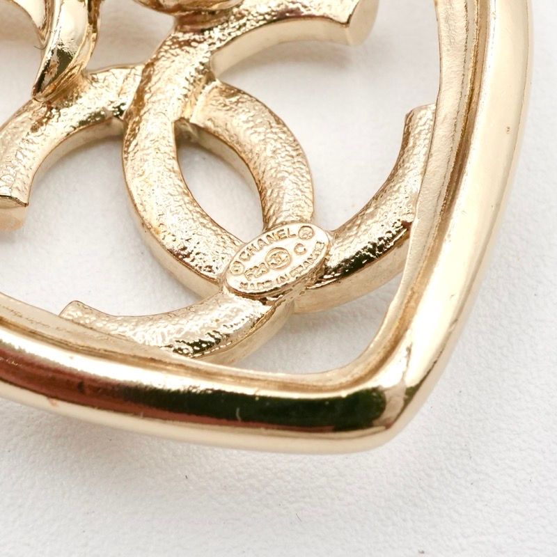 Chanel Brooch Corsage Gold Heart Here Mark Rhinestone