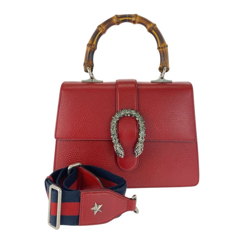 Gucci Sherry Line Bamboo Dionysus Red Leather 448075 Handbag Shoulder Bag 2WAY