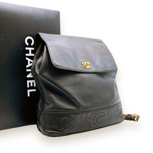 RARE Authentic CHANEL Vintage CC Caviar Leather Backpack Shoulder Bag Black - The Reluxe