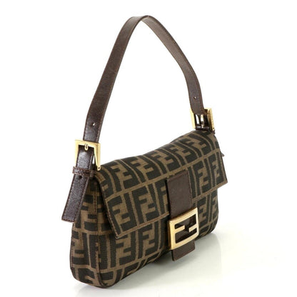 RARE Authentic FENDI Zucca GHW Mamma Baguette Canvas Leather Shoulder Bag Brown - The Reluxe