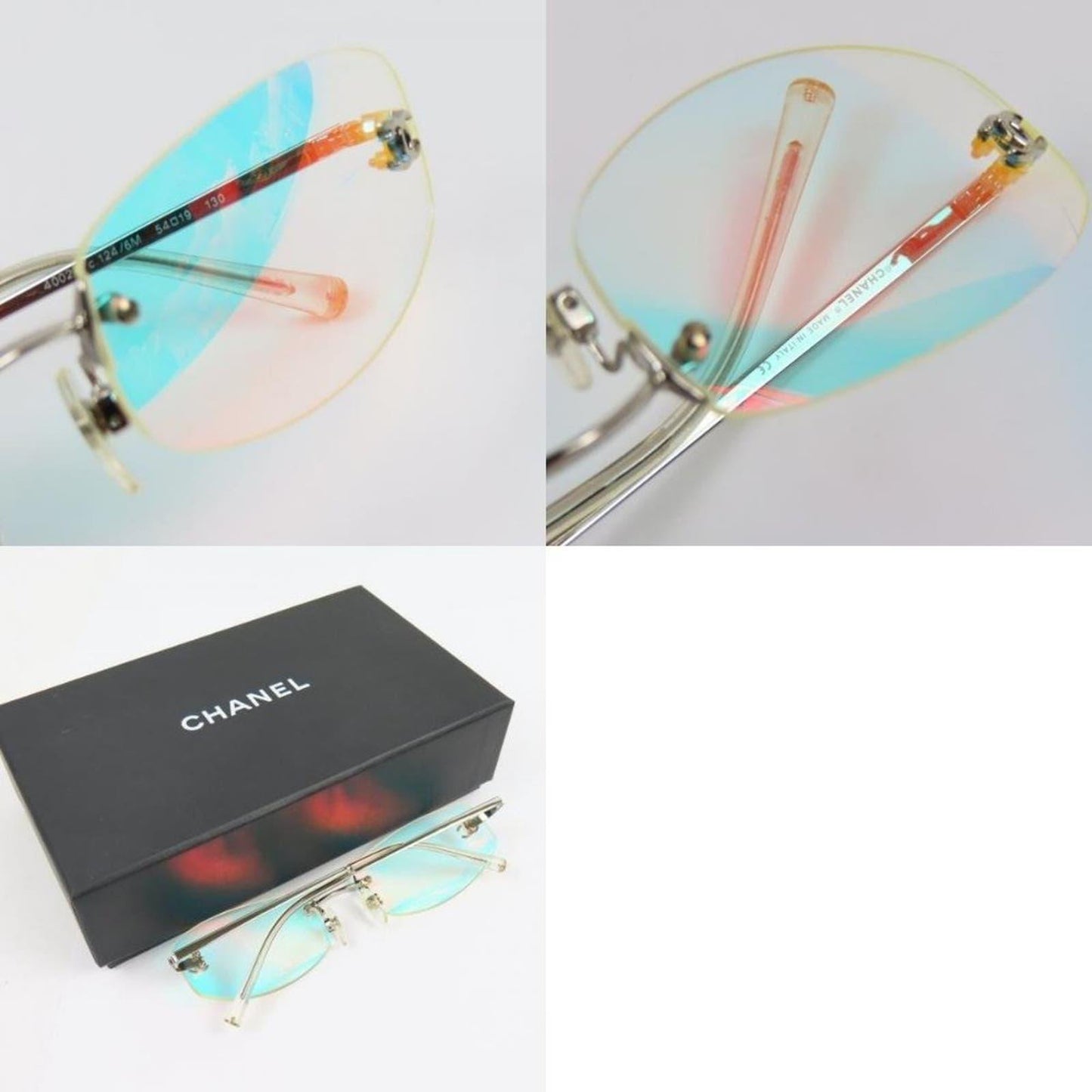 RARE Chanel Vintage Sunglasses Crystal CC Logo Rimless Gradient Iridescent Y2K - The Reluxe