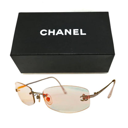 RARE Chanel Vintage Sunglasses Crystal CC Logo Rimless Gradient Iridescent Y2K - The Reluxe