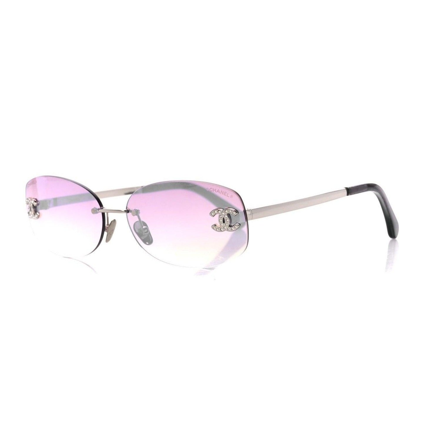 ✨ RARE Chanel Vintage Sunglasses Rhinestone CC Logo Rimless Gradient Pink Y2K - The Reluxe