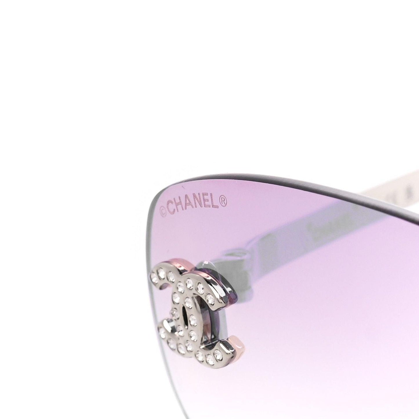 ✨ RARE Chanel Vintage Sunglasses Rhinestone CC Logo Rimless Gradient Pink Y2K - The Reluxe