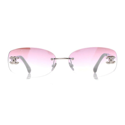 ✨ RARE Chanel Vintage Sunglasses Rhinestone CC Logo Rimless Gradient Pink Y2K - The Reluxe