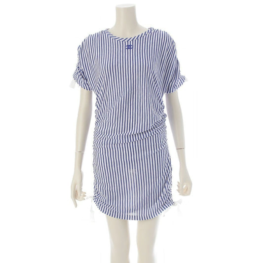 CHANEL Runway Resort La Pausa Striped Dress Blue White 2019 Cruise 36