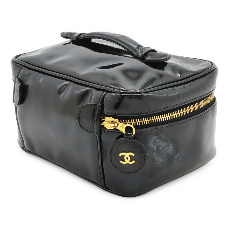 Chanel Coco Mark Enamel Vanity Bag Handbag Cosmetic Pouch Makeup Pouch Patent