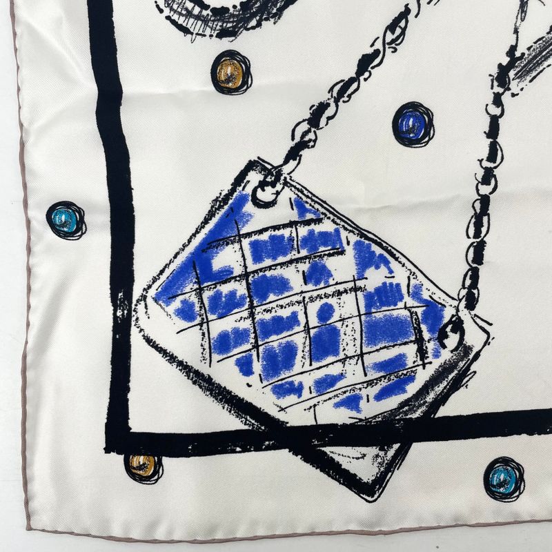 Chanel Icon Motif Scarf Coco Mark Silk White With Box