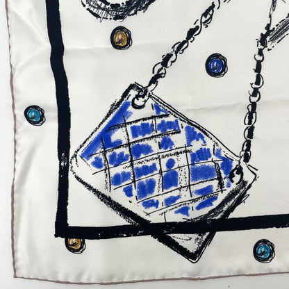 Chanel Icon Motif Scarf Coco Mark Silk White With Box